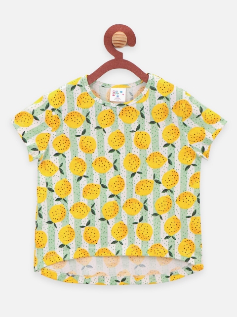 

LilPicks Yellow Floral Print Pure Cotton Top