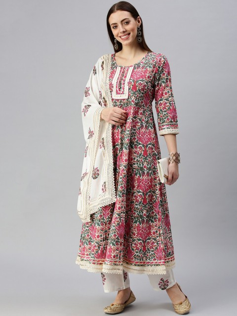 

SHOWOFF Women Pink Floral Printed Kurta with Trousers & Dupatta