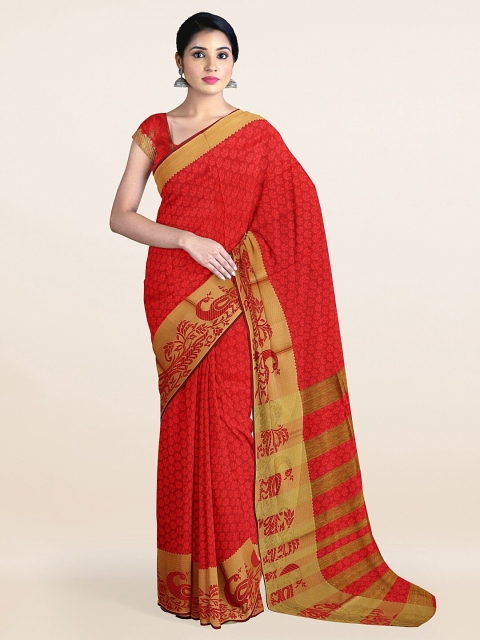 

Pothys Red & Gold-Toned Abstract Woven Design Saree