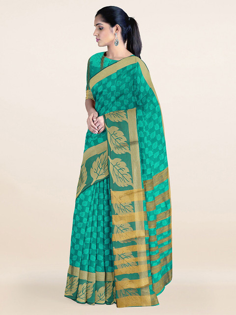 

Pothys Green & Gold-Toned Floral Printed Zari Saree
