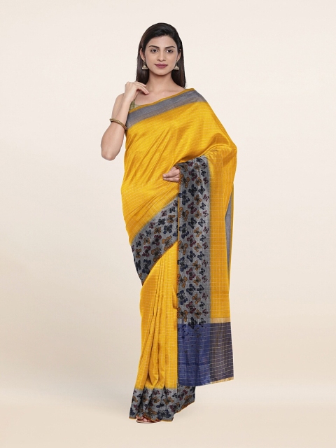 

Pothys Yellow & Blue Checked Zari Saree