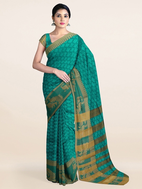 

Pothys Green & Gold-Toned Woven Design Zari Saree