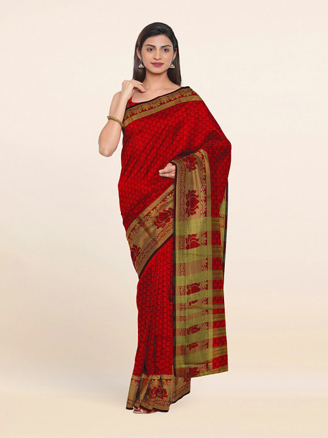 

Pothys Red & Gold-Toned Floral Woven Design Saree