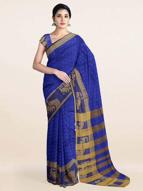 

Pothys Blue & Gold-Toned Woven Design Saree