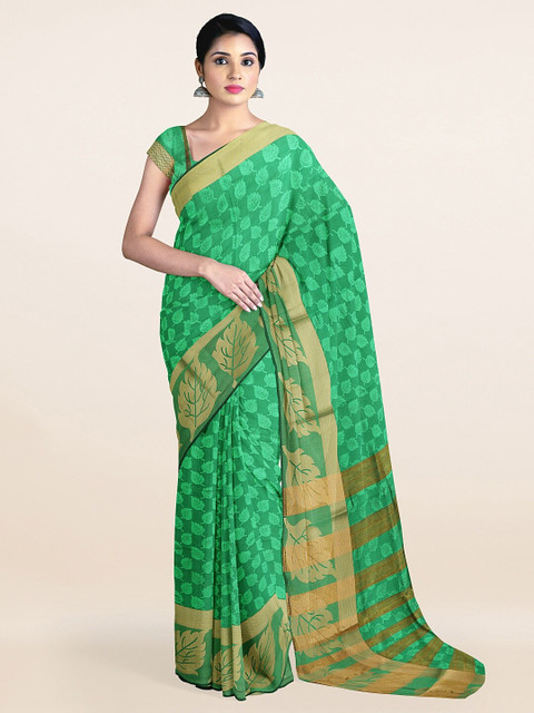 

Pothys Green & Gold-Toned Floral Zari Saree
