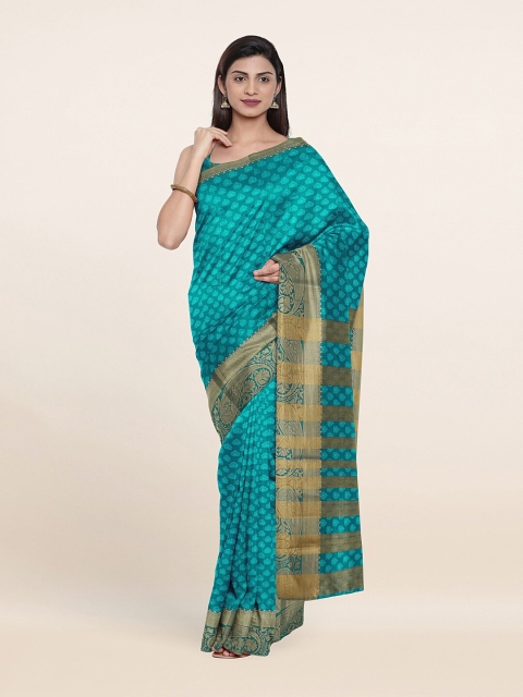 

Pothys Green & Gold-Toned Floral Zari Saree