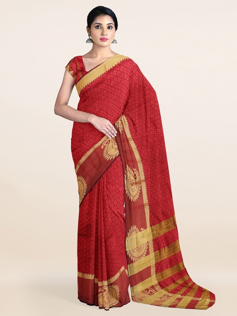 

Pothys Maroon & Gold-Toned Floral Printed Zari Saree