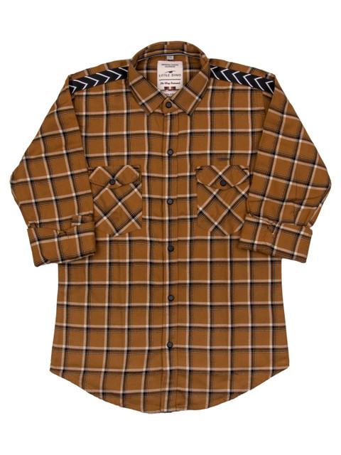 

LITTLE DINO Boys Brown Classic Slim Fit Tartan Checks Checked Casual Shirt