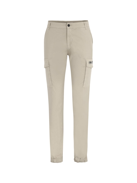 

LAGERFELD Men Beige Solid Pure Cotton Regular Fit Cargo Trousers