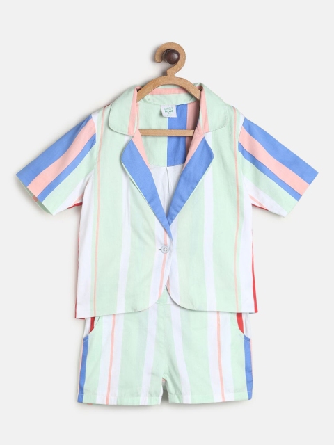 

MINI KLUB Girls Green & Blue Striped Shirt with Shorts