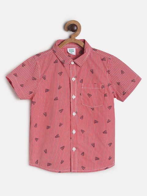 

MINI KLUB Boys Red Custom Pinstripes Striped Pure Cotton Casual Shirt