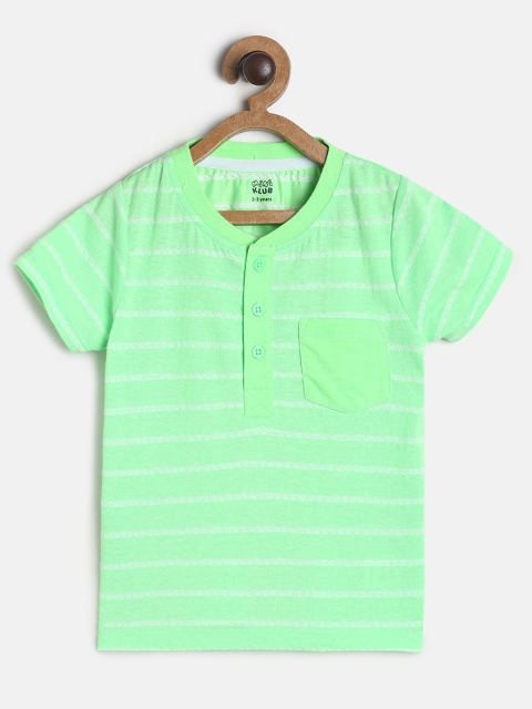 

MINI KLUB Boys Green Striped Henley Neck T-shirt