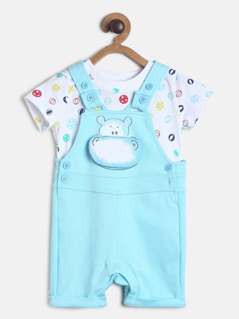 

MINI KLUB Boys Blue & White Printed Dungaree Set