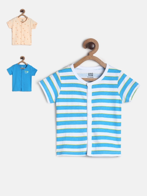 

MINI KLUB Infant Boys Blue & Peach-Coloured Printed Pack Of 3 Pure Cotton Jhablas