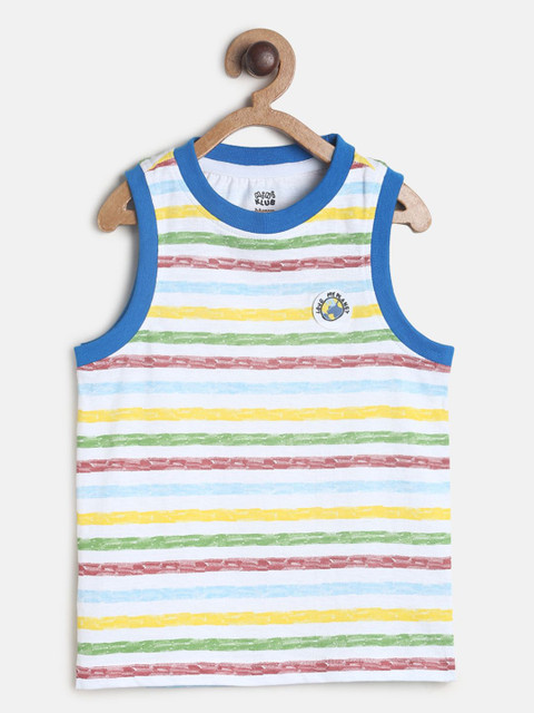 

MINI KLUB Boys White Striped V-Neck Organic Cotton Applique T-shirt