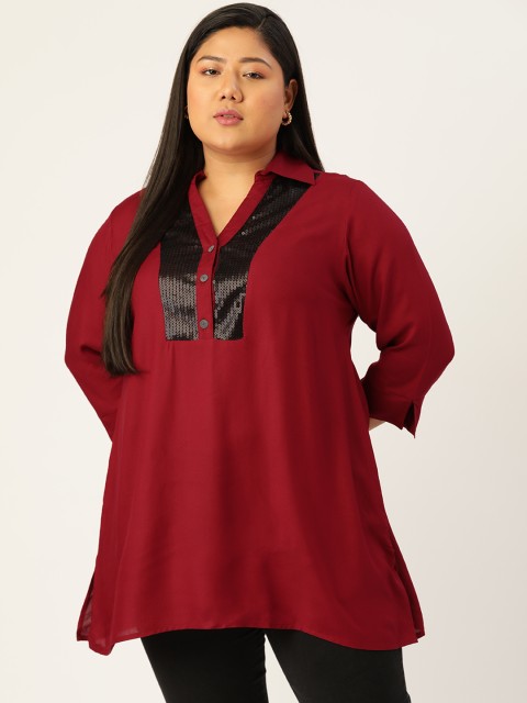 

Revolution Women Plus Size Maroon Solid Longline Top