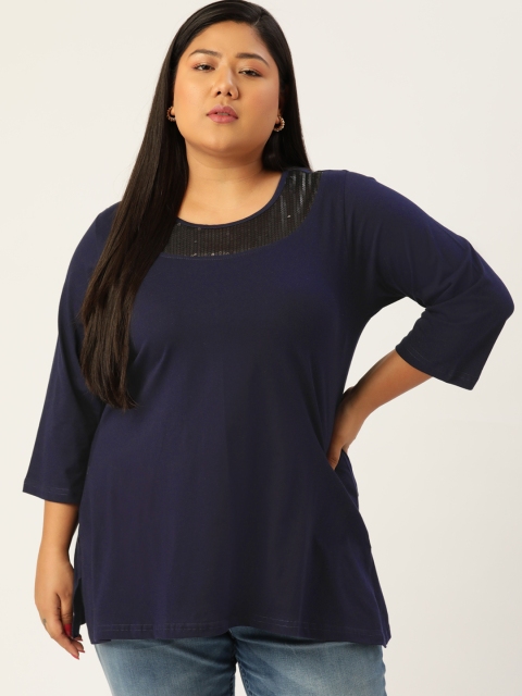 

Revolution Navy Blue Plus Size Cotton Top