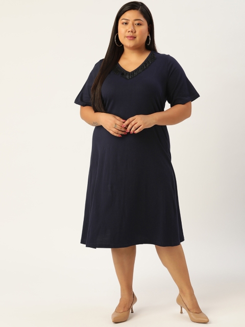 

Revolution Women Plus Size Navy Blue A-Line Midi Dress