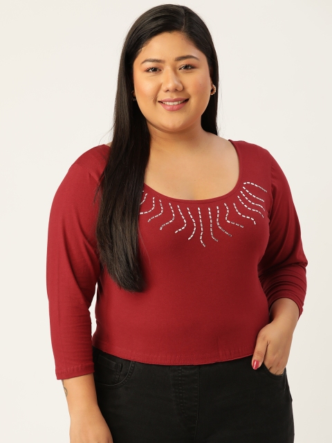 

Revolution Women Plus Size Maroon Embellished Crop Top