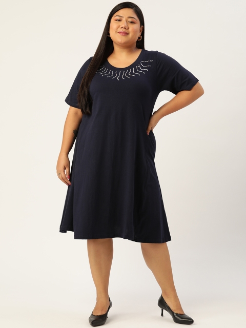 

Revolution Women Plus Size Navy Blue A-Line Midi Dress