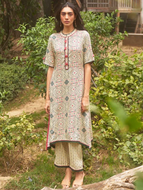 

Lakshita Women Turquoise Blue Floral Printed Flared Sleeves Anarkali Kurta
