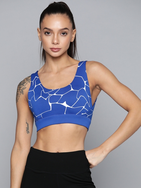 

Alcis Women Blue & White Geometric Print Sports Bra