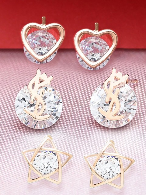 

Zaveri Pearls Set of 3 Rose Gold Contemporary Studs