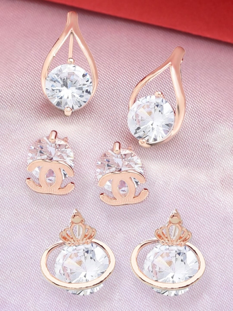 

Zaveri Pearls Set Of 3 Rose Gold Plated Contemporary Studs Earrings