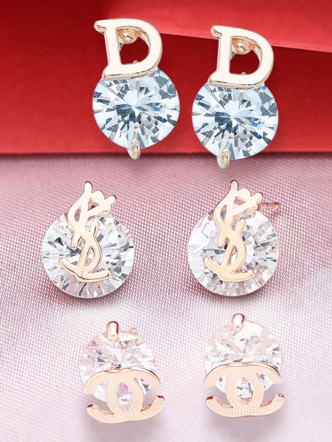

Zaveri Pearls Rose Gold-Plated Set of 3 Quirky Studs Earrings