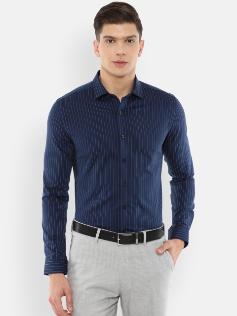 

Louis Philippe Men Navy Blue Slim Fit Pinstripes Striped Formal Shirt