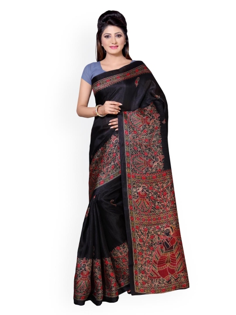 

Saree mall Black Art Silk Madhubani Print Saree