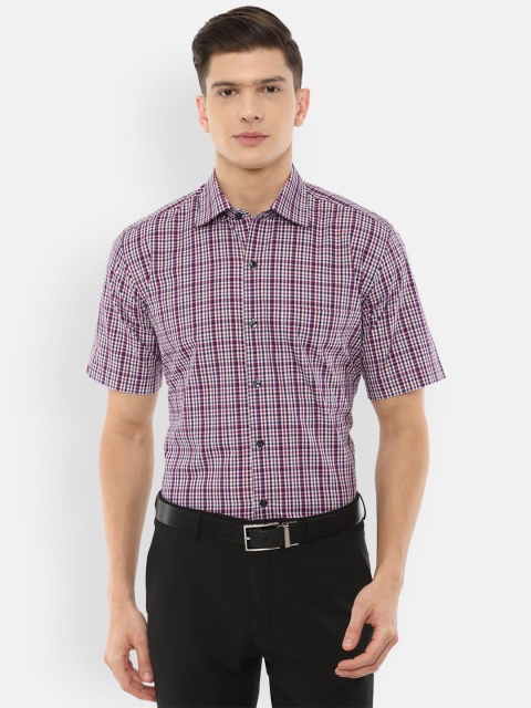 

Louis Philippe Men White & Navy Blue Checked Pure Cotton Formal Shirt
