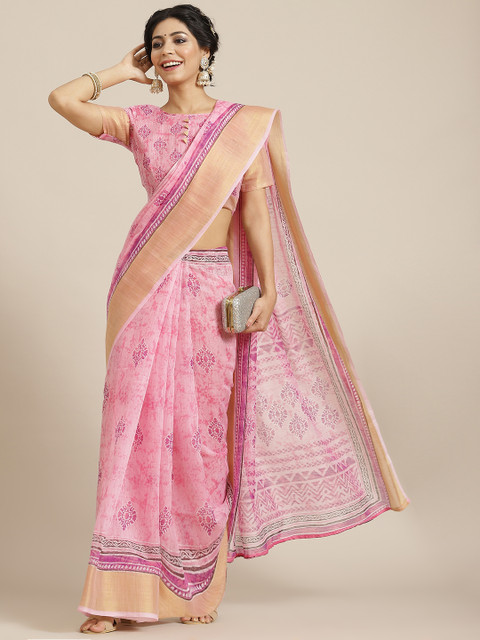 

SIRIL Pink Ethnic Motifs Saree
