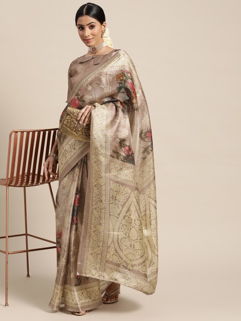 

SIRIL Brown Floral Art Silk Saree