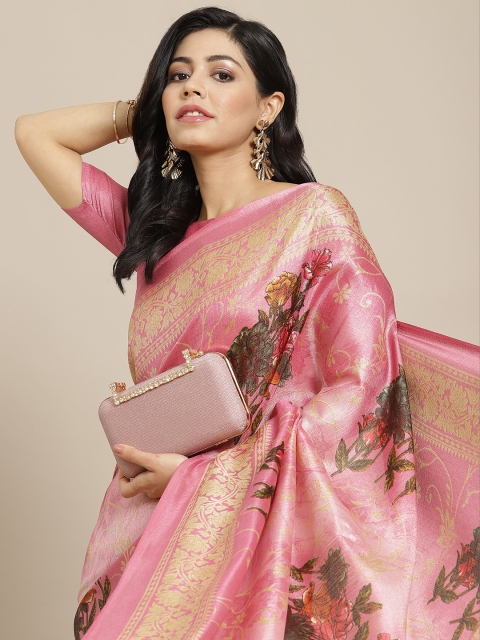 

SIRIL Pink Floral Art Silk Khadi Saree