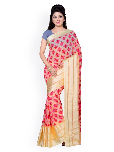 

Saree mall Cream-Coloured & Pink Georgette Printed Saree