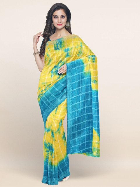 

Pothys Yellow & Blue Tie & Dye Printed Pure Cotton Saree