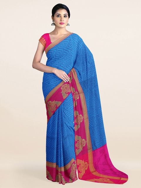 

Pothys Blue & Pink Geometric Printed Saree