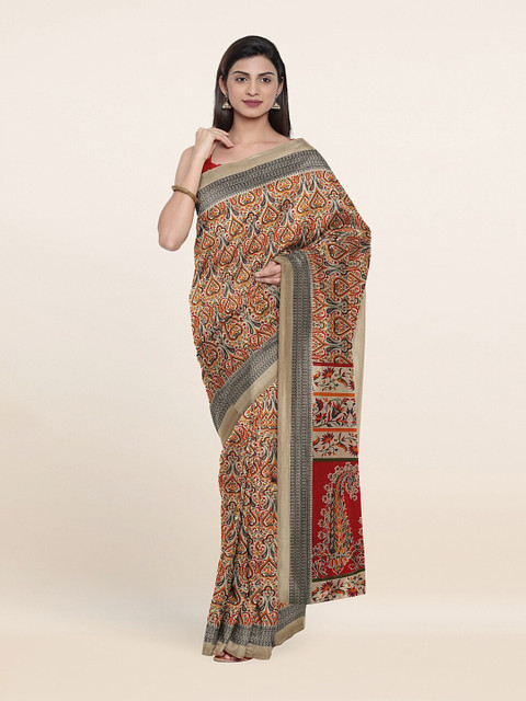 

Pothys Cream-Coloured Ethnic Motifs Printed Saree