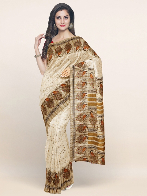 

Pothys Cream-Coloured & Brown Ethnic Motifs Saree