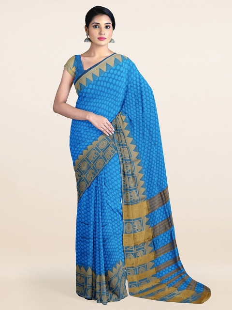

Pothys Blue & Golden Ethnic Motifs Zari Saree