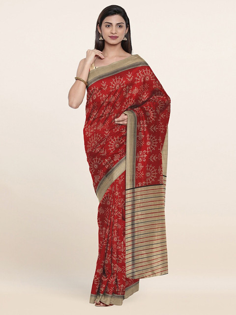

Pothys Maroon & Beige Ethnic Motifs Printed Saree