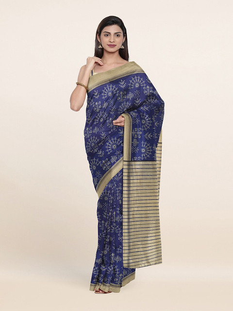 

Pothys Blue & Beige Warli Printed Cotton Blend Saree