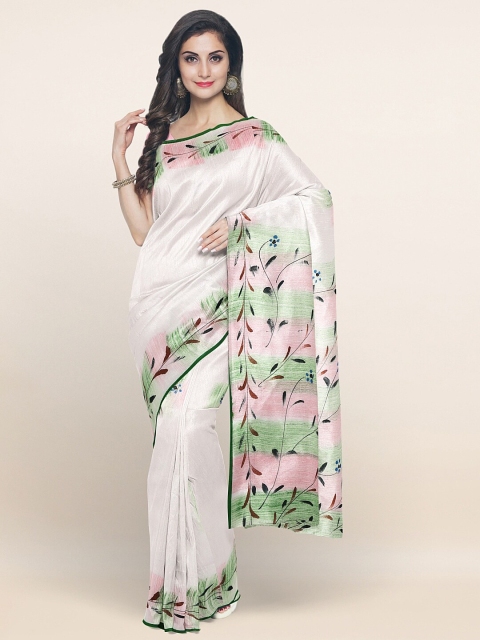 

Pothys Off White & Pink Floral Pure Cotton Saree