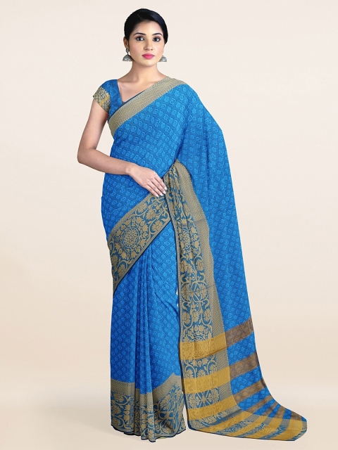 

Pothys Blue & Gold-Toned Ethnic Motifs Zari Saree