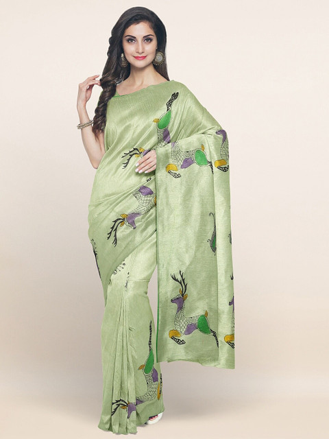 

Pothys Green & Purple Floral Pure Cotton Saree