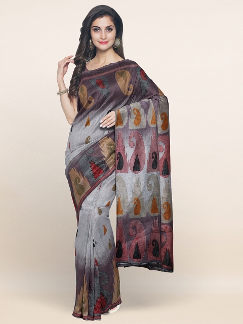 

Pothys Grey & Red Paisley Saree