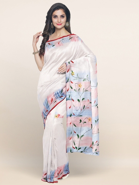 

Pothys Off White & Pink Floral Printed Pure Cotton Saree