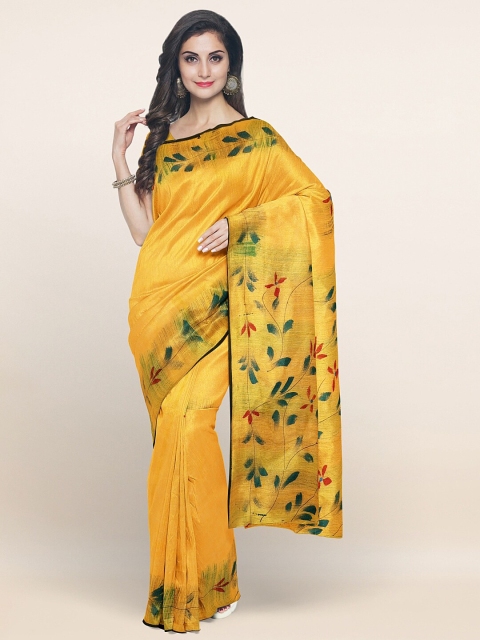 

Pothys Yellow & Green Floral Printed Pure Cotton Saree