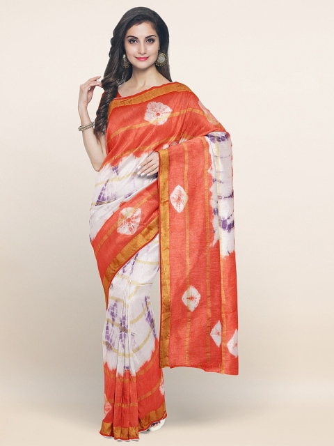 

Pothys Off White & Orange Tie and Dye Zari Pure Cotton Saree